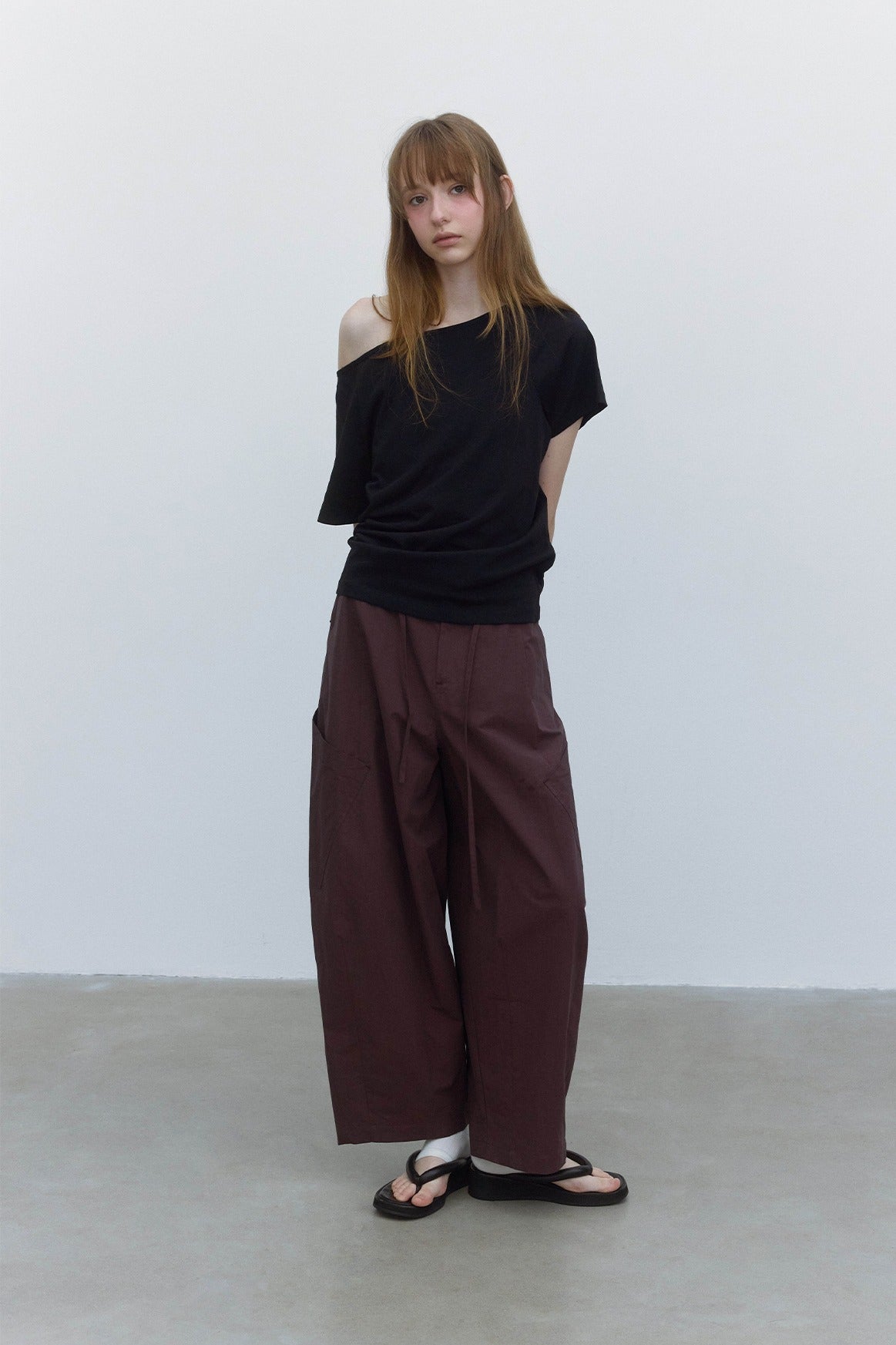 100% cotton high-rise balloon pants with side patch pockets | 4 color