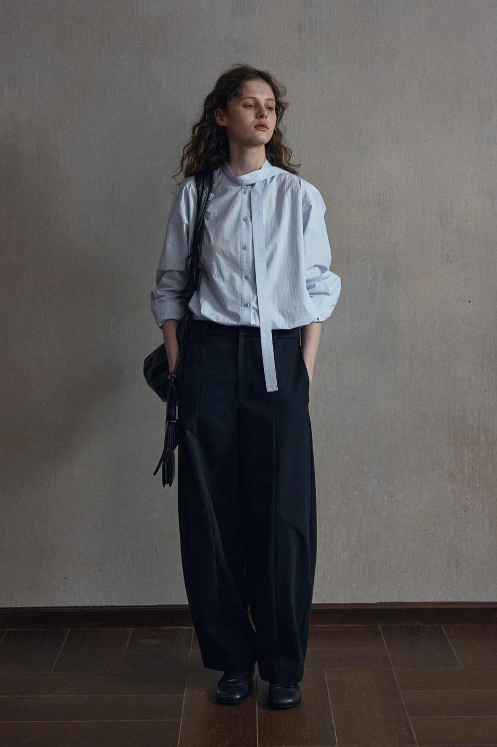 100% washed cotton tie collar shirt | 4 color