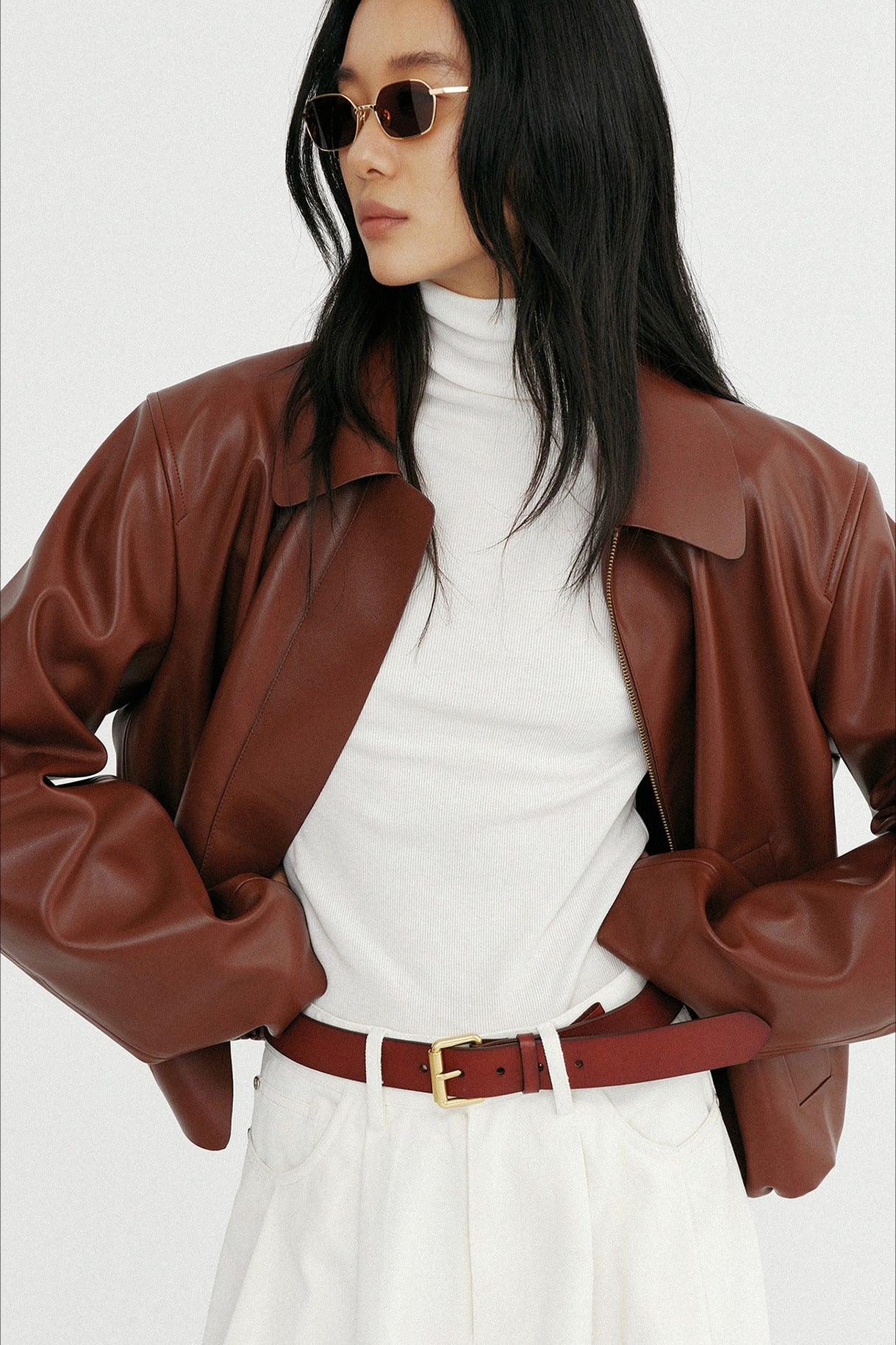 Cotton blend sleek high neck knitwear | 4 color