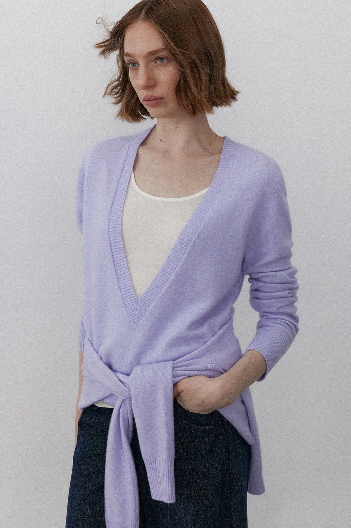Wool blend deep V-neck cozy sweater | 2 color