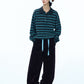 Wool blend loose-fit striped polo sweater | 4 color