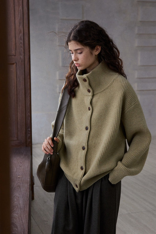 100% wool loose fit chunky knit cardigan | 4 color