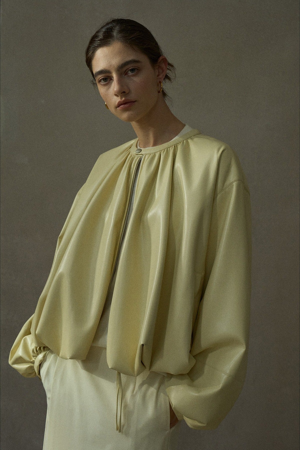 Romantic pleated soft PU jacket | 3 color