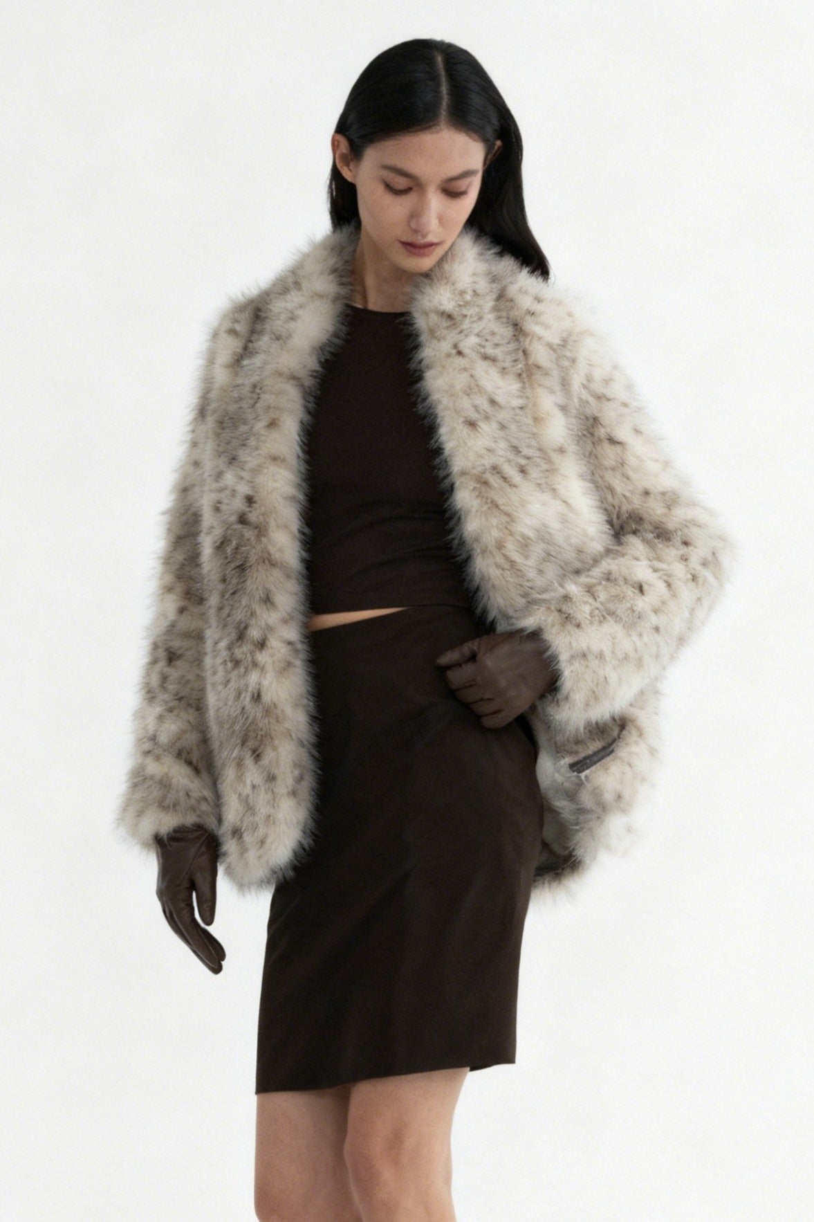 Plush leopard faux-fur boxy cut jacket