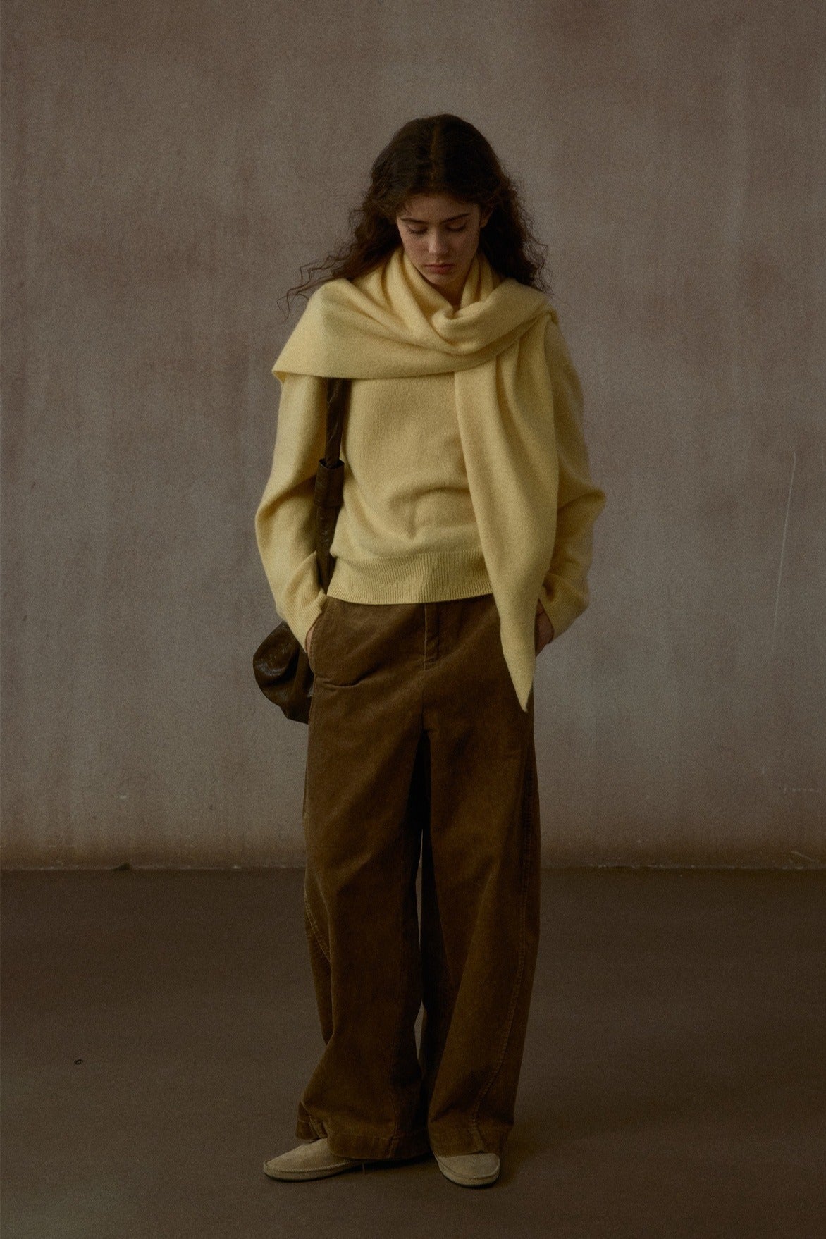 100% wool pullover sweater with a scarf | 4 color