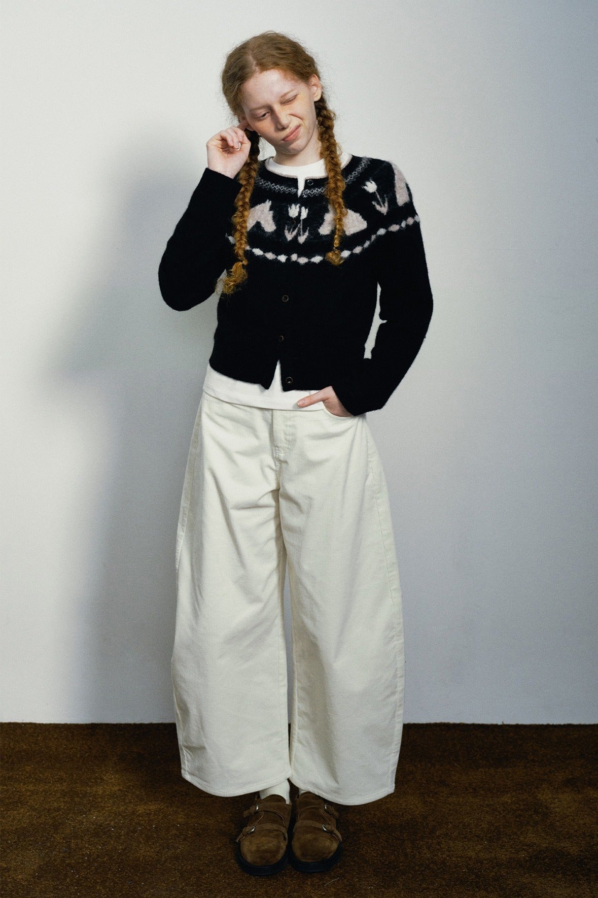 High-waisted corduroy curved-leg casual pants | 3 color