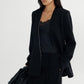 Collarless sleek fit defined waist blazer with padded shoulders | 2 color