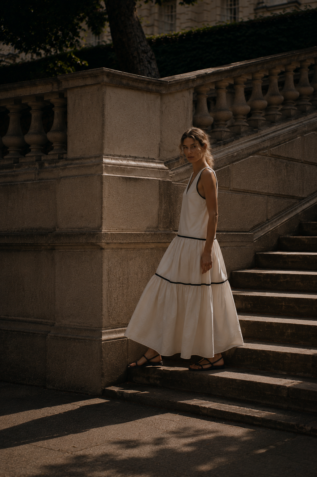 100% cotton deep V-neck maxi dress