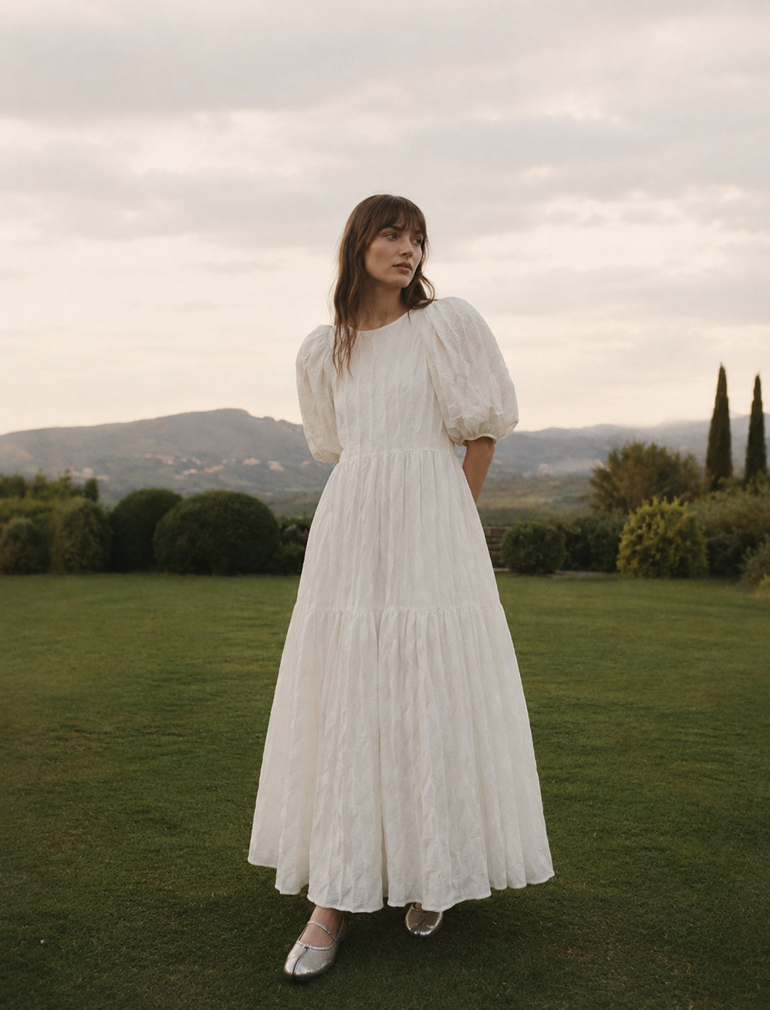 Robe longue bouffante en tissu froissé décontracté | 2 couleurs