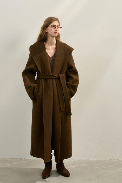 Manteau à capuche double face en mélange de laine et d'alpaga | 4 couleurs