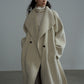 Wool & rabbit fur & silk large lapel overcoat | 4 color