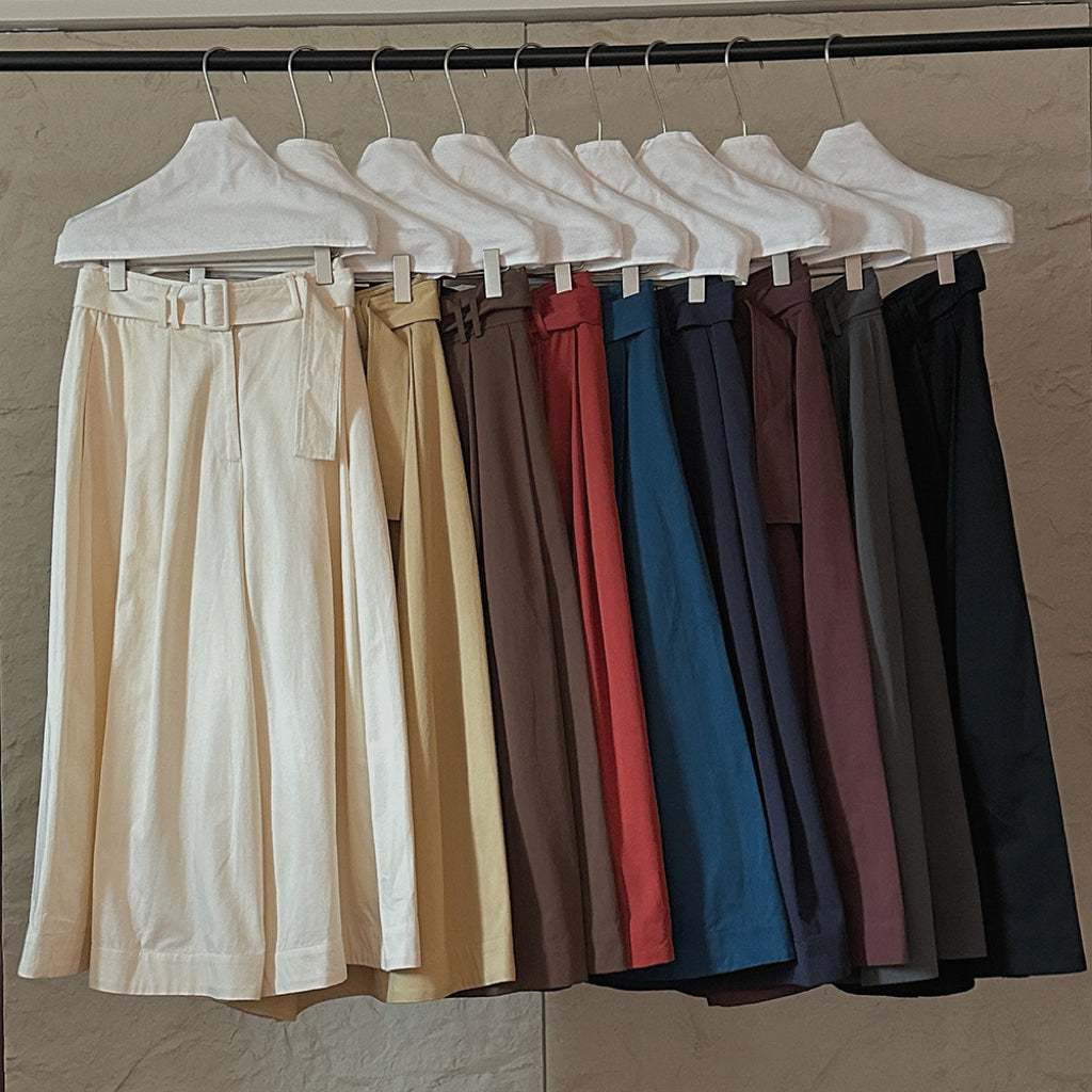 Pantalon jupe-culotte court à jambe large 100 % coton | 3 couleurs