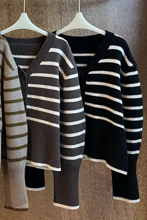 Pure wool striped knitted cardigan | 2 color