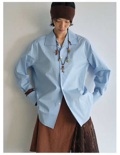 Cotton large lapel collar loose-fit shirt | 2 color