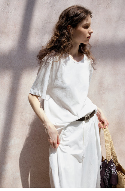 Cotton blend relaxed fit cutout back T-shirt | 4 color