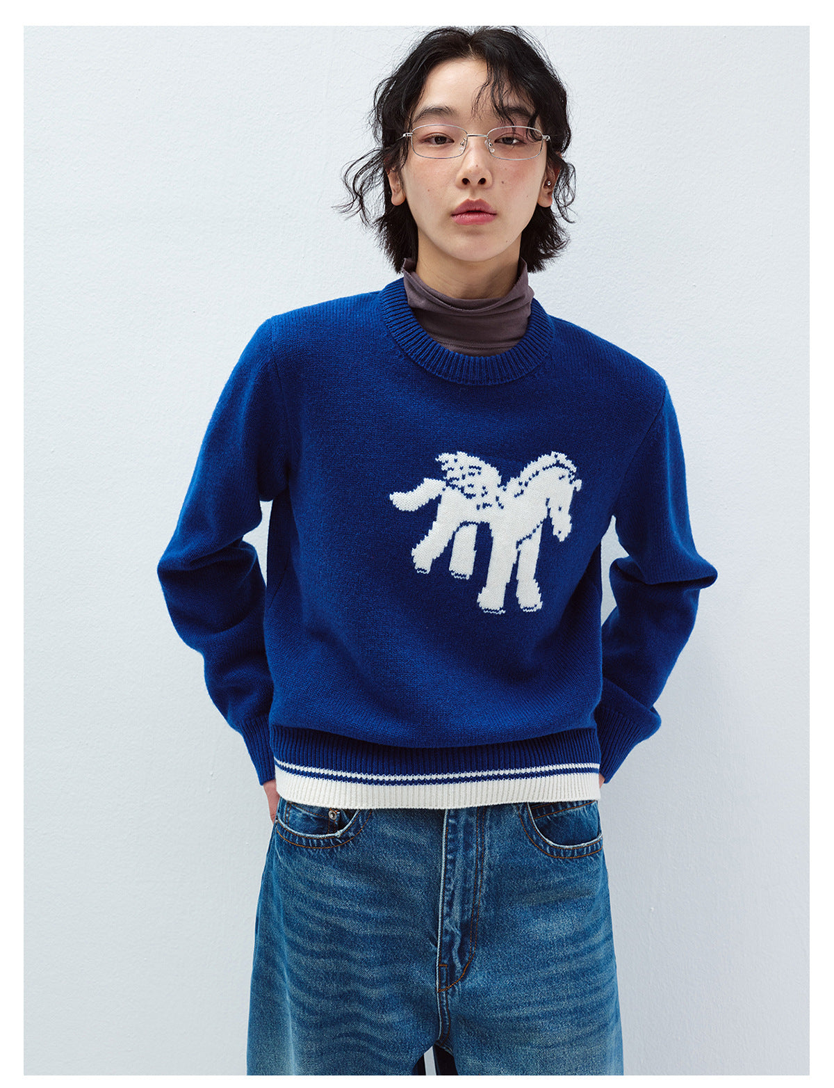 100% sheep wool horse pattern pullover sweater | 3 color
