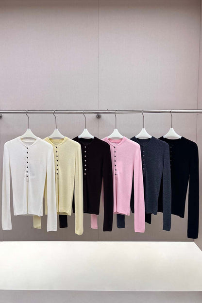 Wool containing fitting base knitted top | 6 color