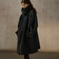 Wool-silk-angora relaxed fit stand collar mid-length coat