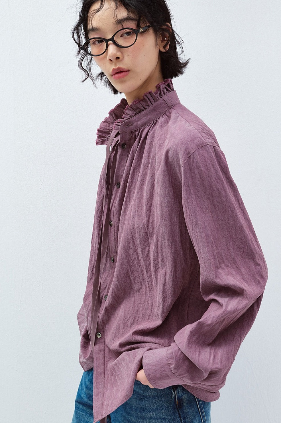 Lyocell blend paper texture matte feel shirt | 2 color