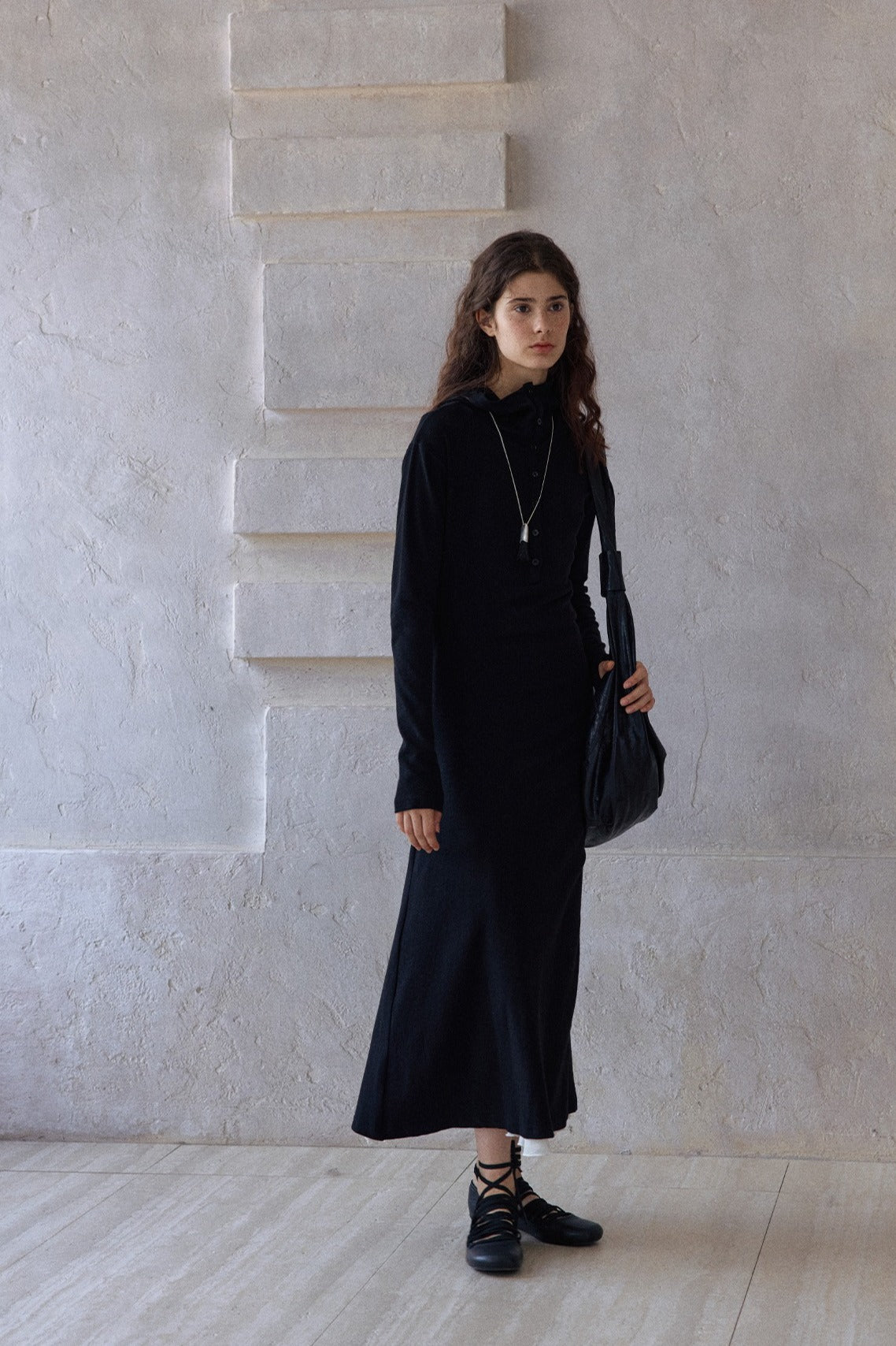 Cotton blend minimalist henry collar dress | 3 color