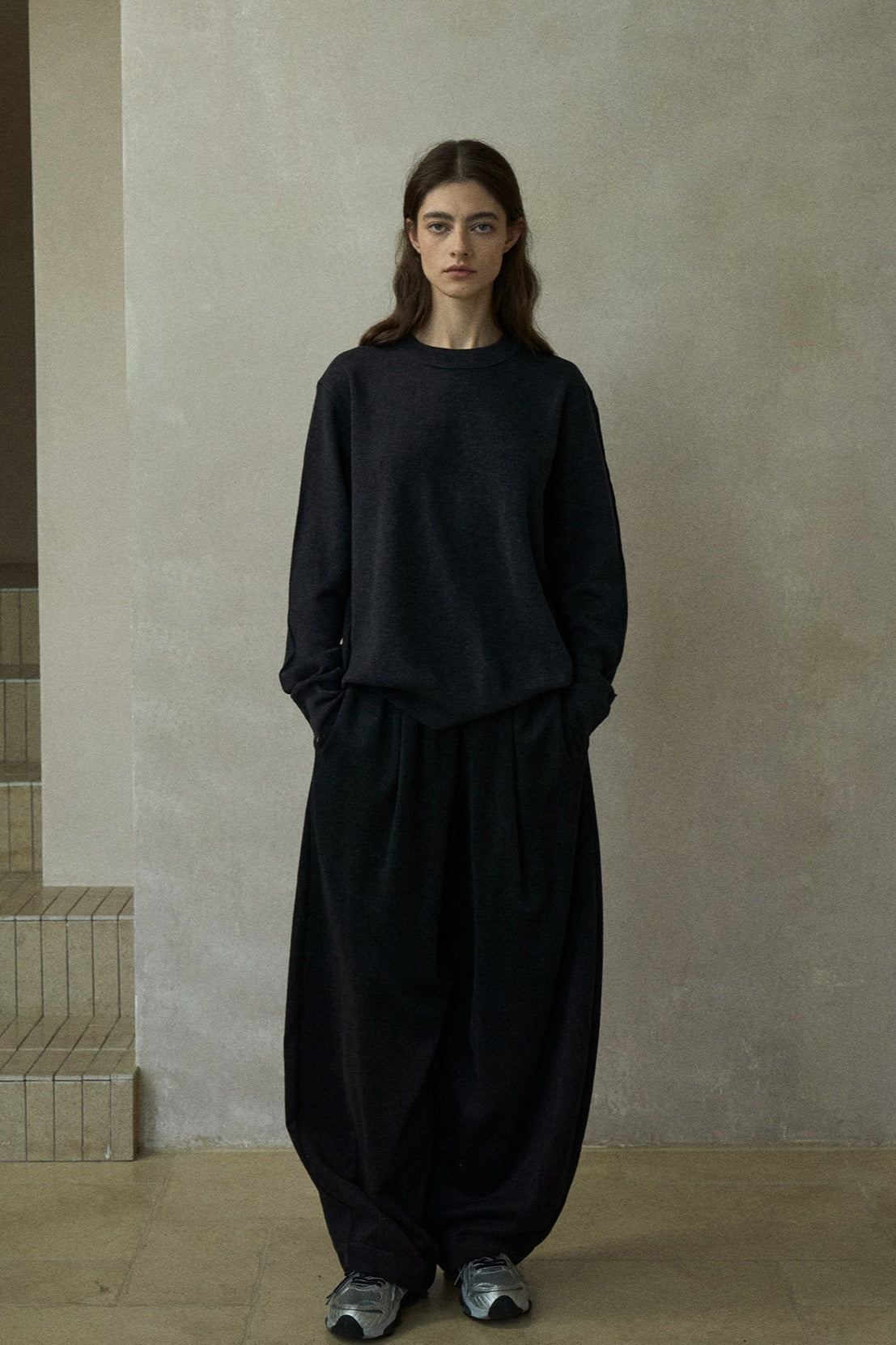 Wool blend relaxed fit loose pants | 2 color
