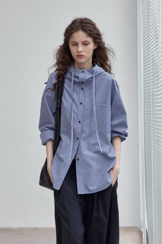 100% cotton bubble-textured fabric hooded shirt | 3 color