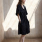 100% cotton pockets U-neck casual dress | 2 color