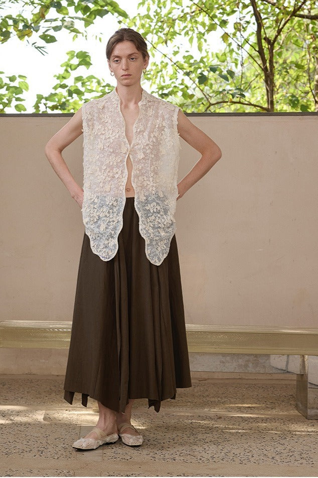 Chaleco de encaje jacquard de mezcla de algodón | 2 colores