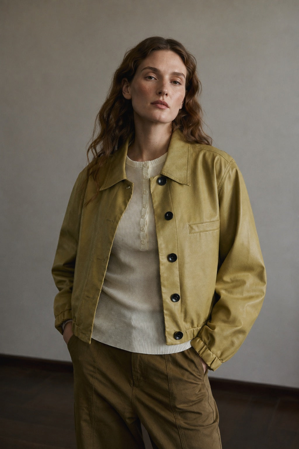 Cinched waist cropped PU jacket | 3 color
