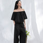 Cotton off-shoulder cropped lace trim top | 3 color