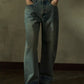 Cotton blend contrasting cuff scythe-shaped leg jeans | 2 color