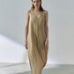 Lyocell U-neck pleated backless cocoon shaped vest dress | 3 color