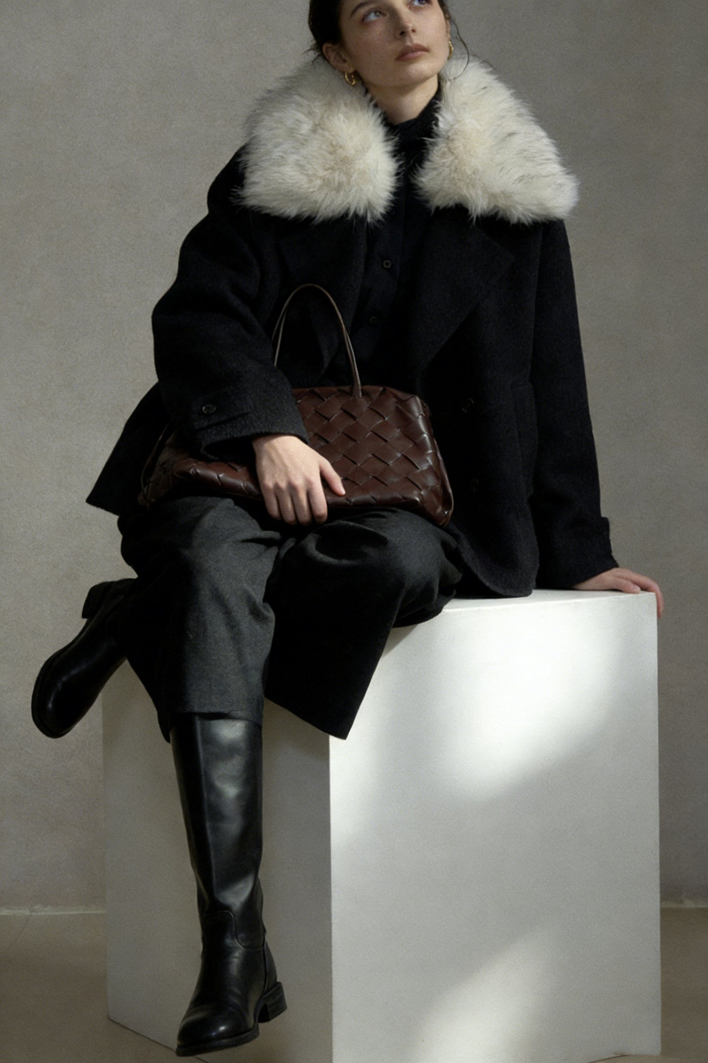 Wool blend oversized collar jacket | 2 color