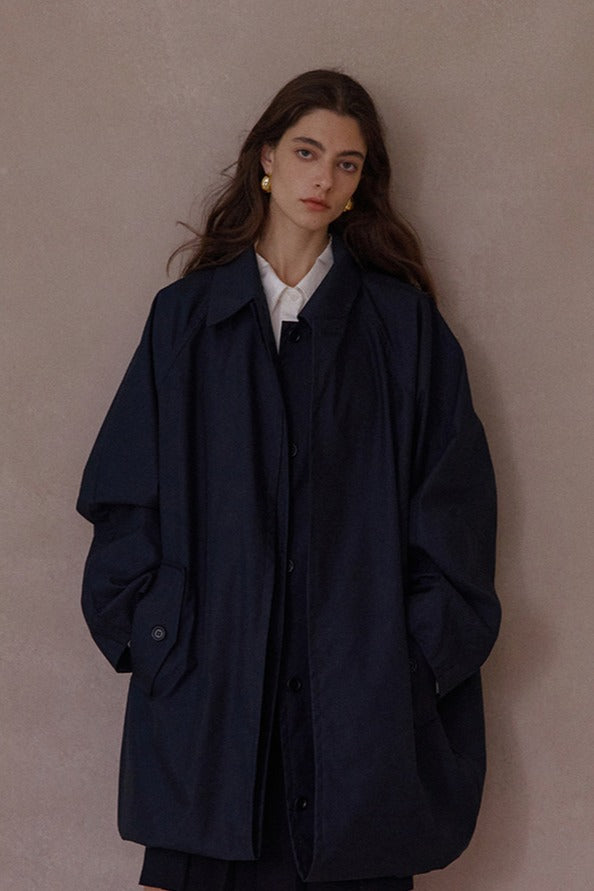 Cotton blend loose fit cocoon silhouette crinkled fabric jacket | 2 color