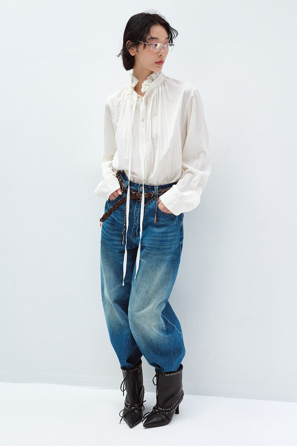 Lyocell blend paper texture matte feel shirt | 2 color