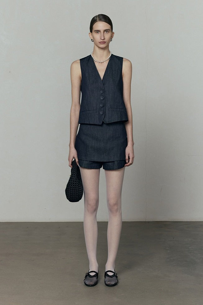 Cotton-Tencel-ramie manimalist denim vest