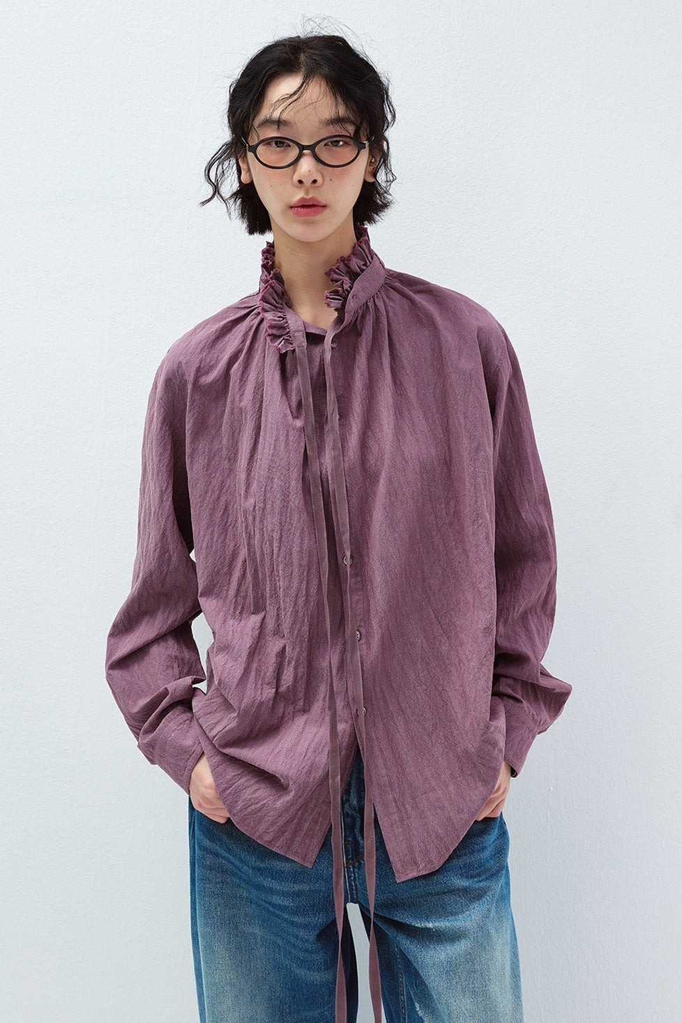 Lyocell blend paper texture matte feel shirt | 2 color