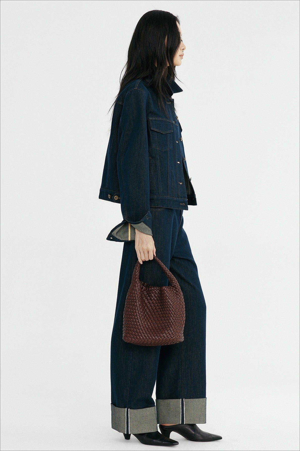 Cotton blend denim cropped jacket