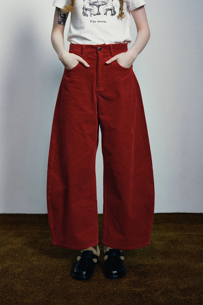 High-waisted corduroy curved-leg casual pants | 3 color