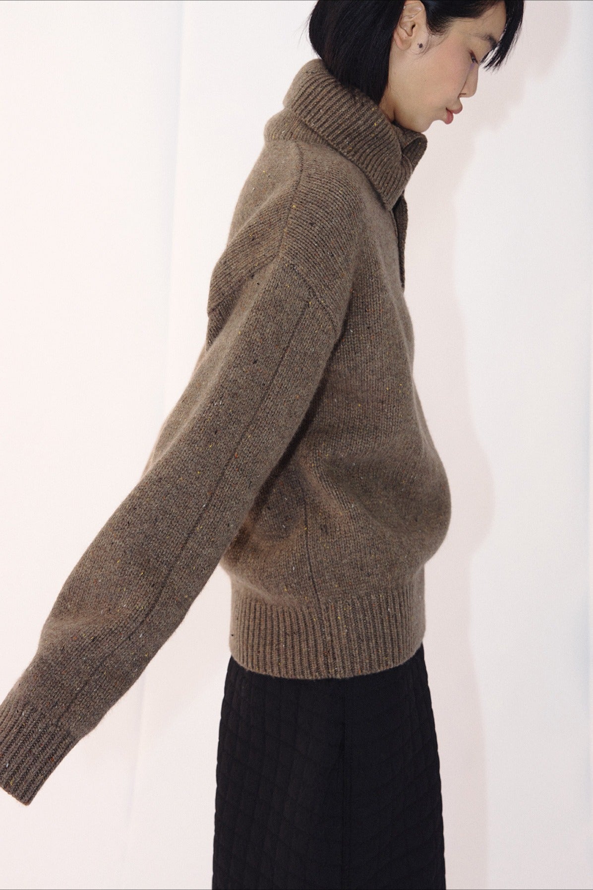 Wool blend high collar marled knit sweater | 3 color