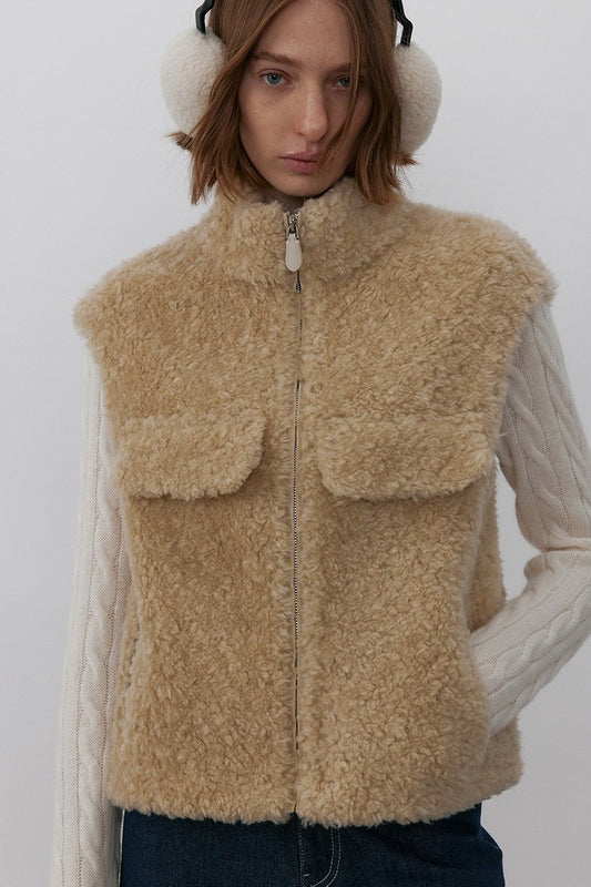 100% wool plush feel warm vest | 2 color