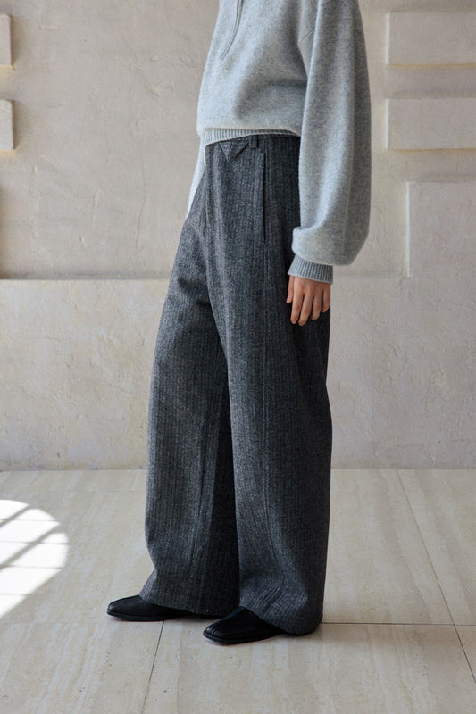 Wool blend herringbone texture loose fit casual pants | 2 color