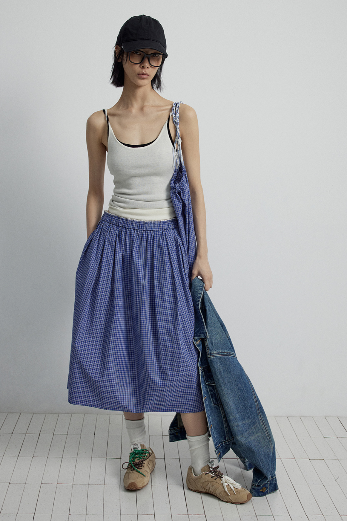 100% cotton laid-back plaid skirt | 2 color