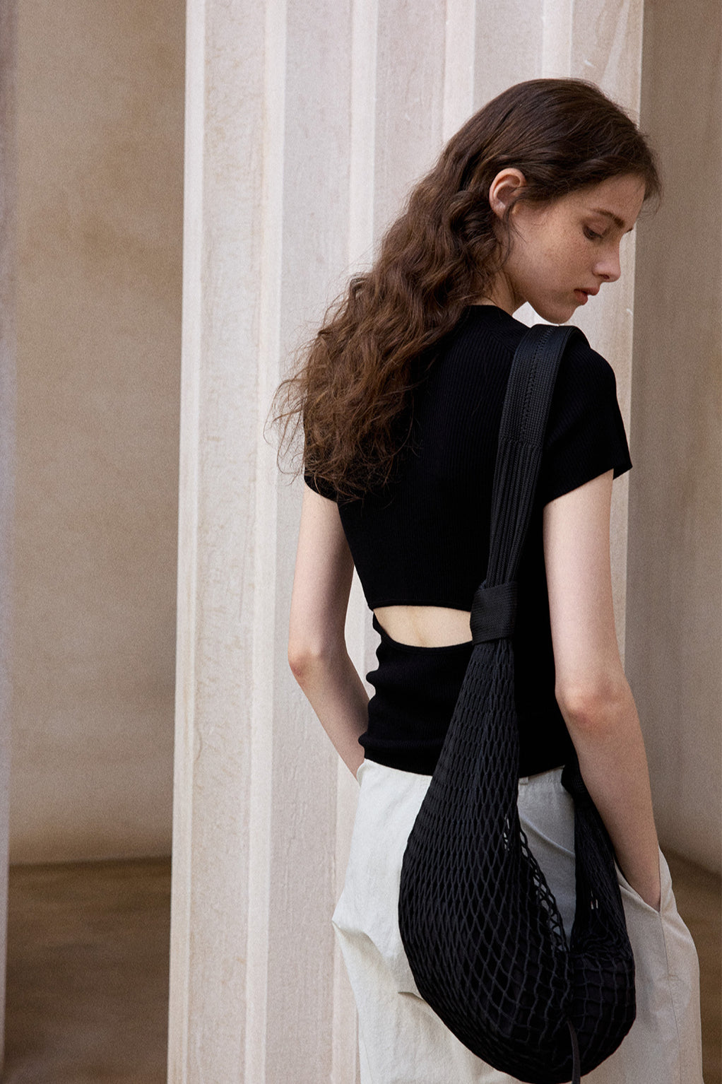 Viscose blend open back T-shirt | 4 color
