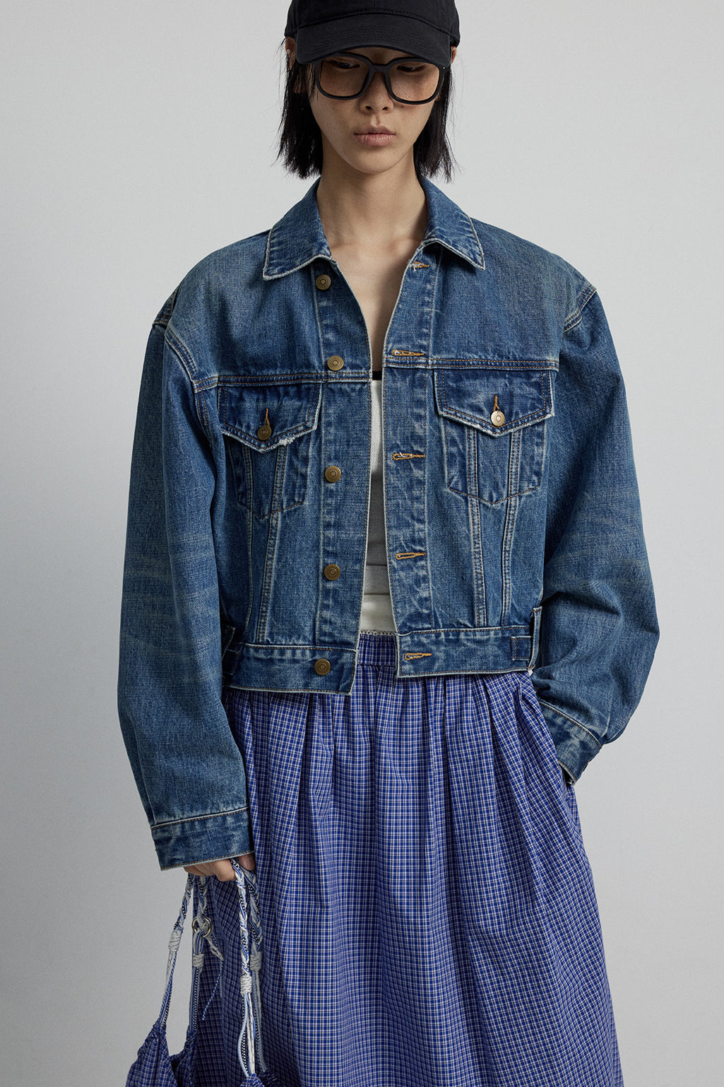 100% cotton retro cropped denim jacket | 2 color