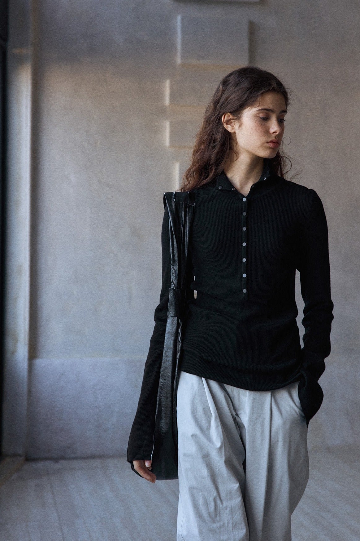Wool blend stand-up collar ribbed base knitwear | 2 color
