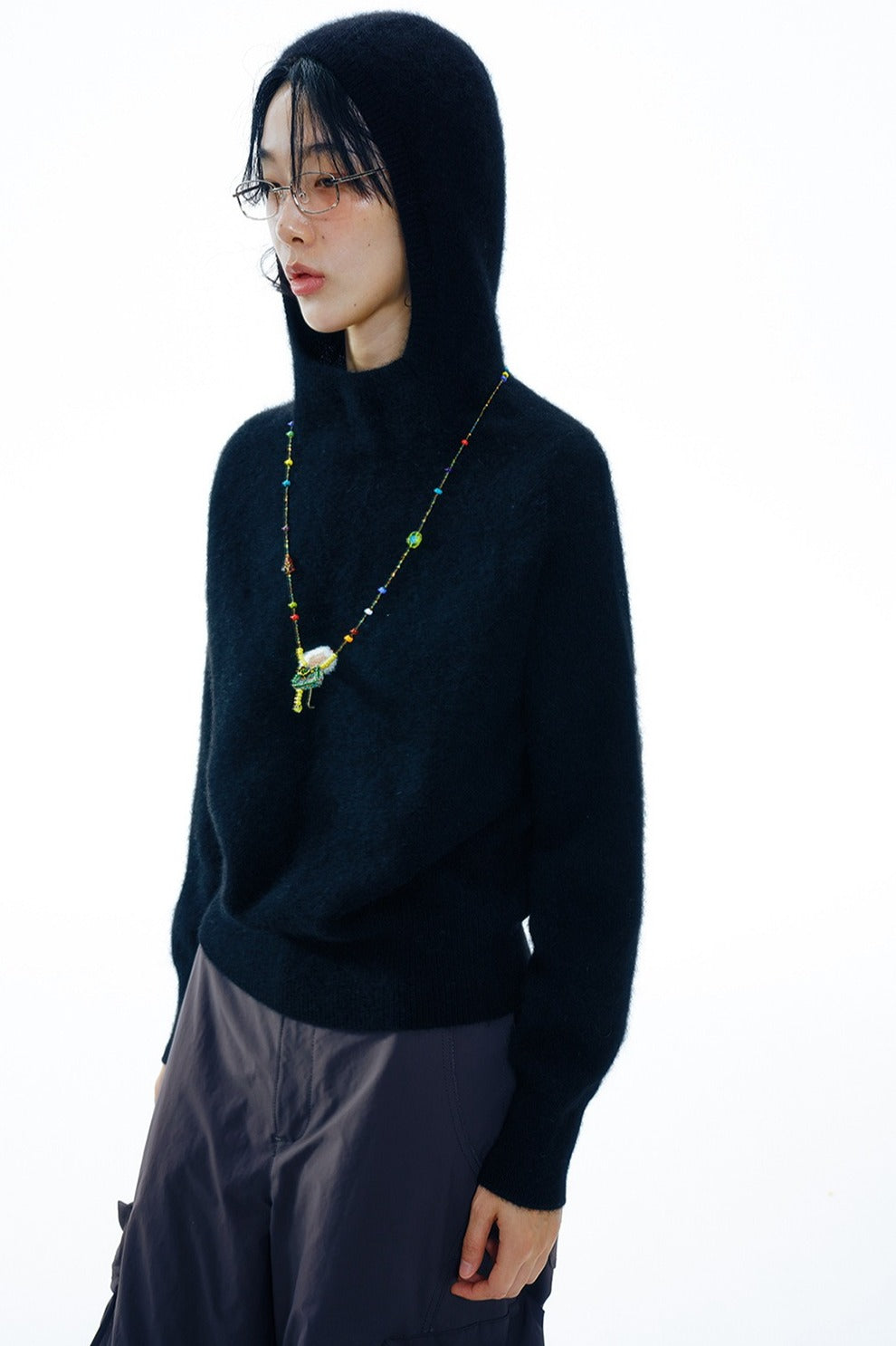 Yak down blend solid hue hoodie sweater | 4 color