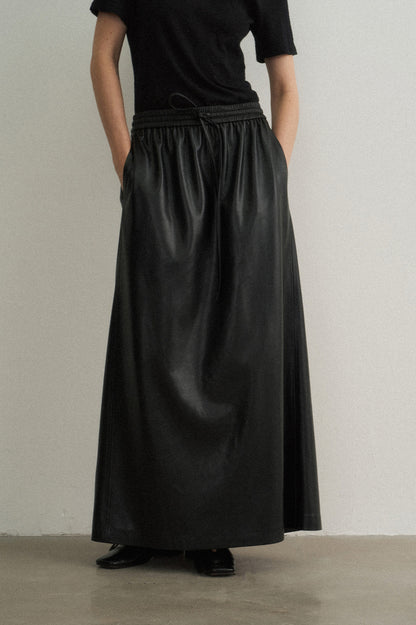 PU elastic waist back split skirt | 3 color