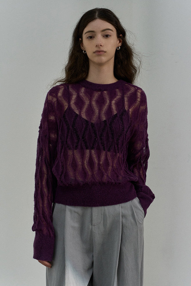 Wool containing openwork sweater | 5 color