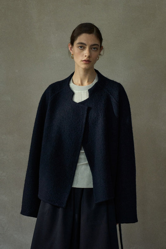 Wool blend funnel collar elegant jacket | 3 color